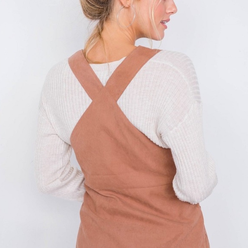 Mocha vintage suede front button office mini dress - Picture 3 of 4